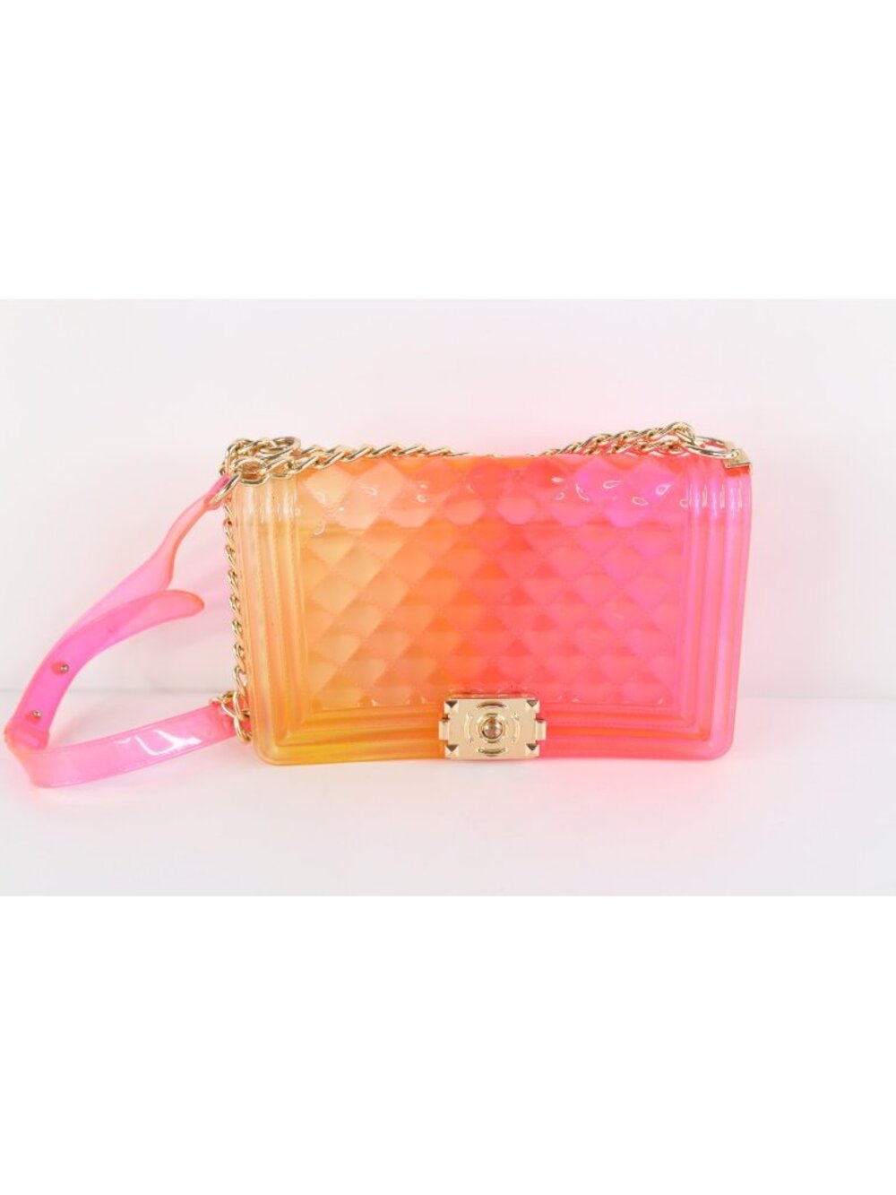 Vintage 90s Y2K Babydoll Ombre Gold Chain Jelly Crossbody Purse Shoulder Bag